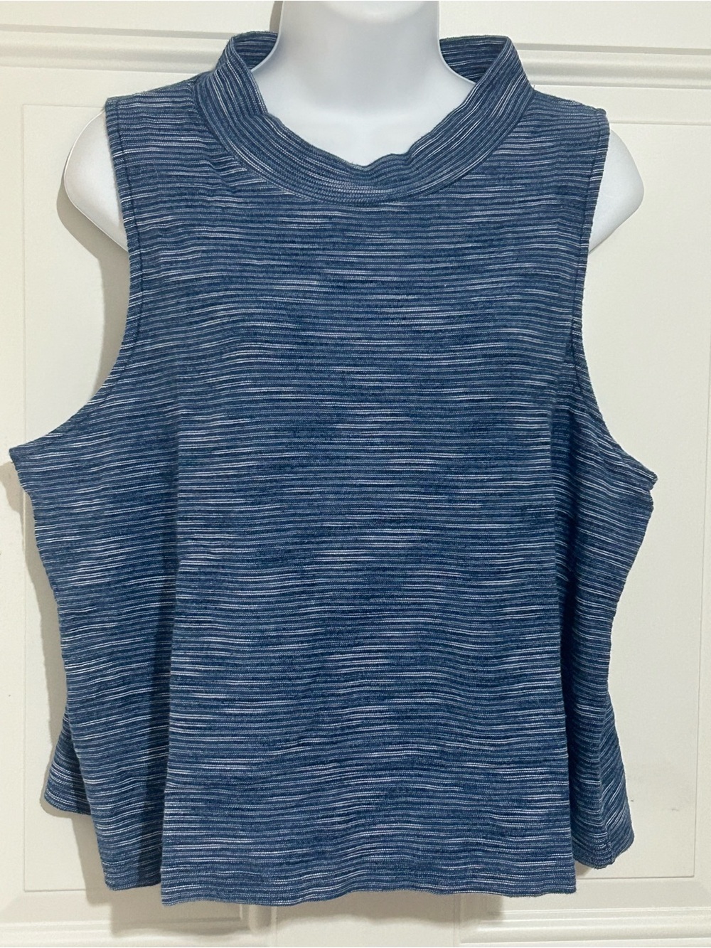 Anthropologie Blue Striped Mock-Neck Navy Blue/White Tank